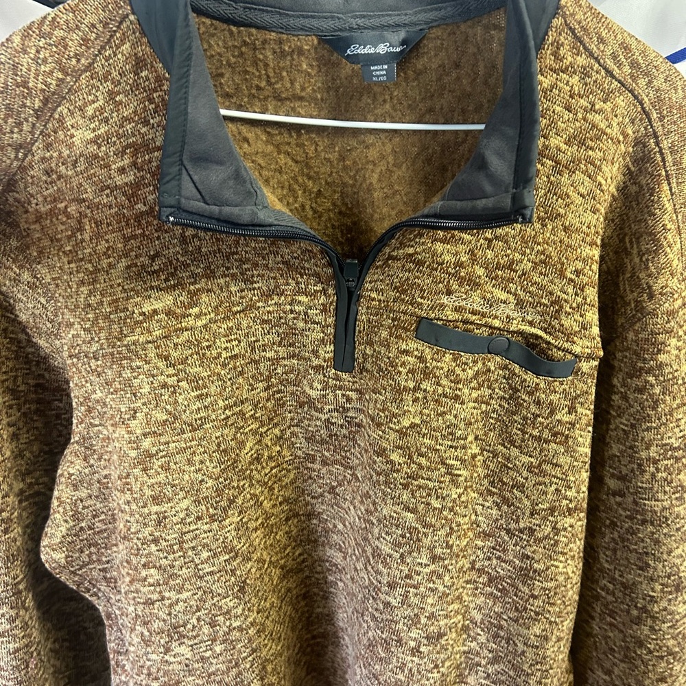 Eddie Bauer Brown Zip Up Sweater Cozy Fleece